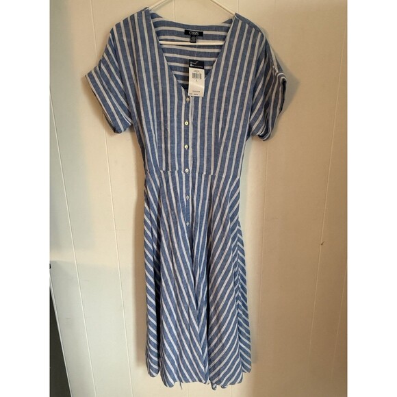 New with Tags Large Chaps Blue and White Stripped Maxi Dress - Picture 1 of 6